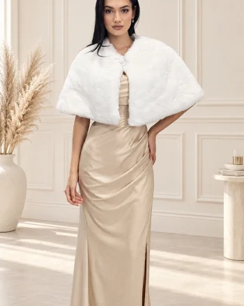 Bolero blana ecologica PAOLLA, cu prindere tip brosa, Alb, Marime OneSize