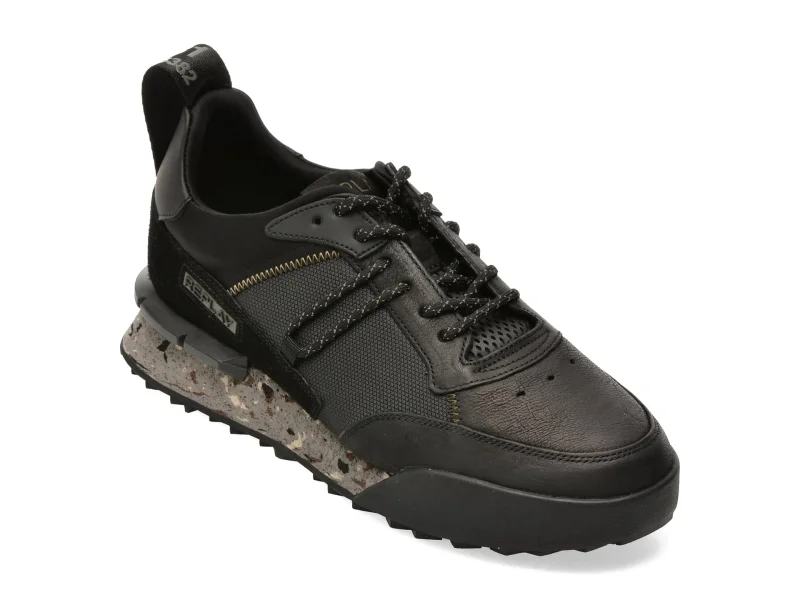 Pantofi sport REPLAY negri, MS1P2SL, din material textil si piele naturala