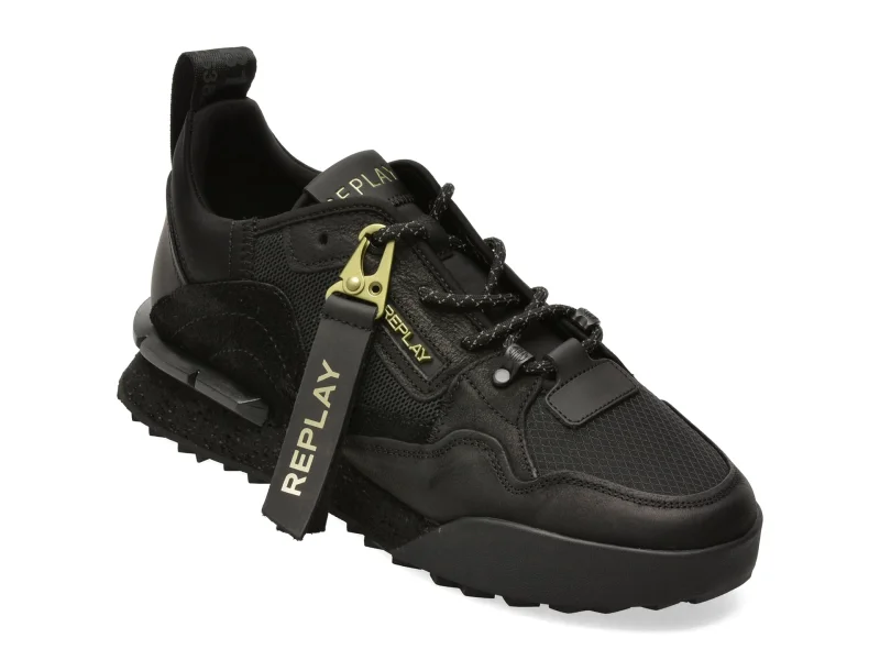 Pantofi sport REPLAY negri, MS1P2UL, din material textil si piele naturala