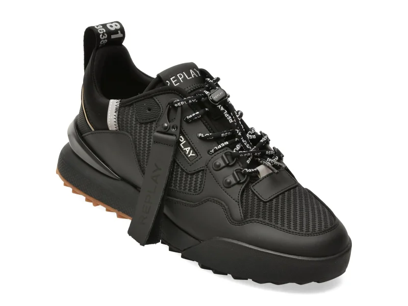 Pantofi sport REPLAY negri, MS8L00L, din material textil si piele naturala