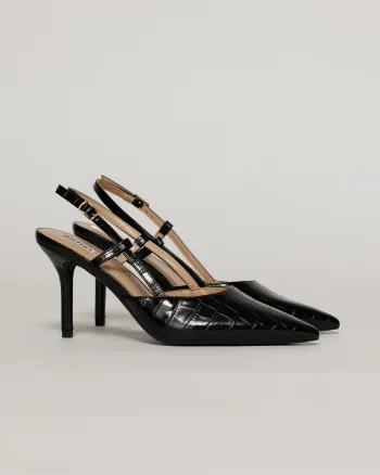 Pantofi eleganti negri cu imprimeu sarpe