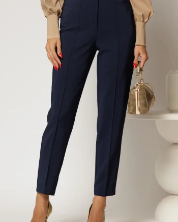 Pantaloni bleumarin cu croi conic si cusaturi