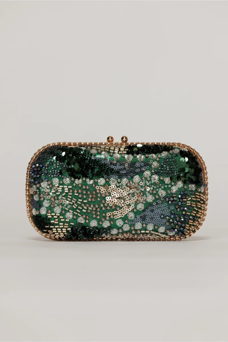 Clutch de ocazie verde cu margele si paiete