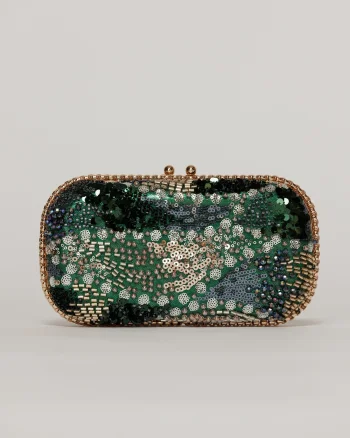 Clutch de ocazie verde cu margele si paiete