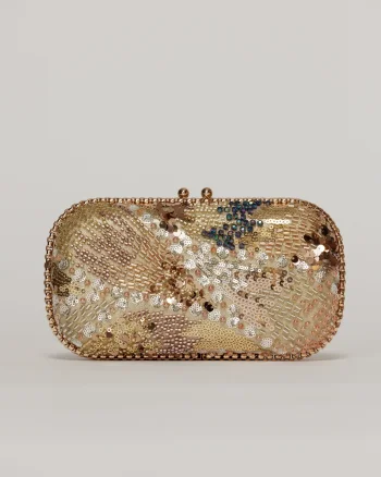 Clutch de ocazie auriu cu margele si paiete