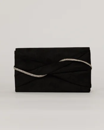 Clutch negru elegant cu clapeta design impletit si detalii stralucitoare albe