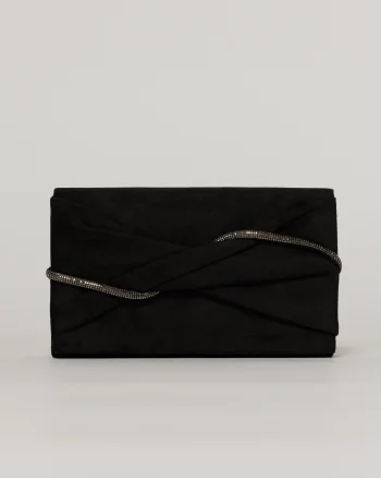 Clutch negru elegant cu clapeta design impletit si detalii stralucitoare gri