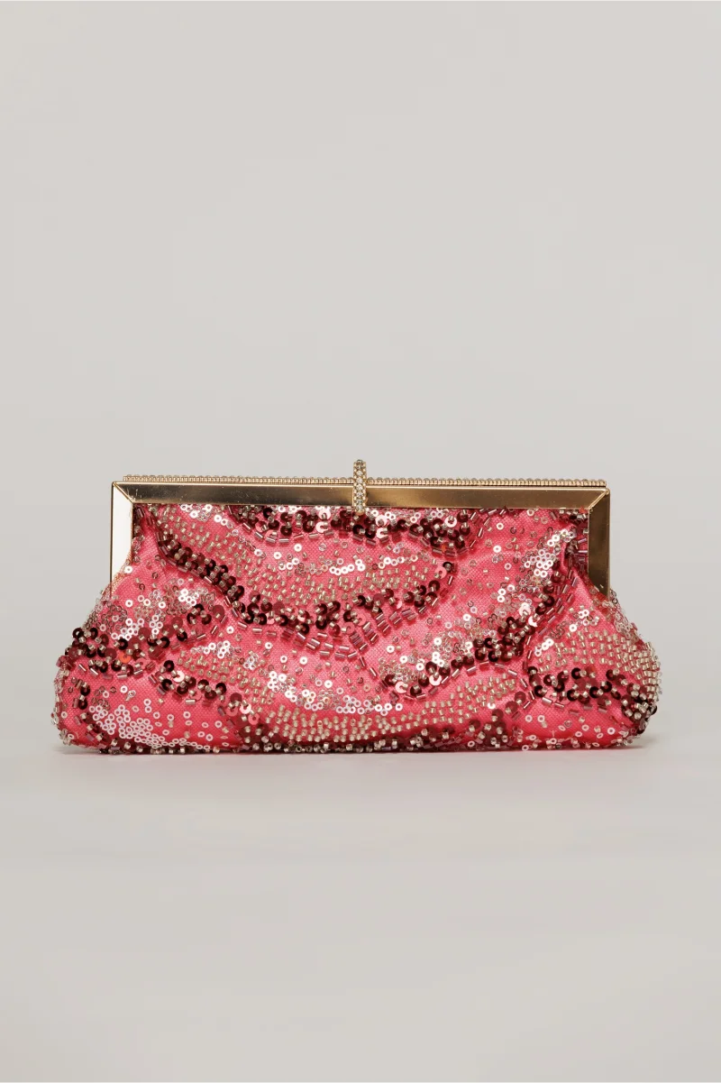 Clutch plic rosu cu paiete si margele