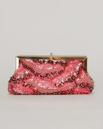 Clutch plic rosu cu paiete si margele