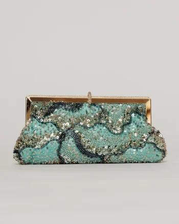Clutch plic turcoaz cu paiete si margele