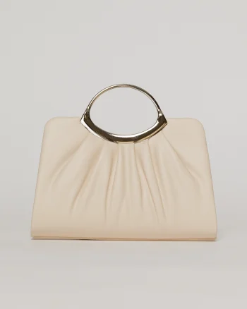Clutch elegant nude din piele ecologica si maner metalic rotund
