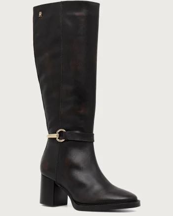Tommy Hilfiger  cizme cu toc pentru femei din piele TH STUD HEEL RIDING KNEE BOOT