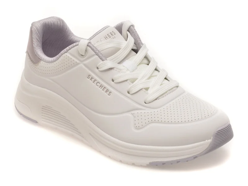 Pantofi sport SKECHERS albi, UNO LITE 2, din piele ecologica