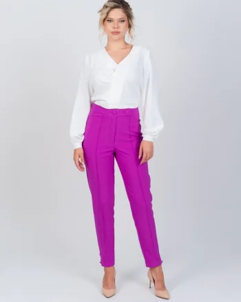 Pantaloni lungi conici la dunga de culoare mov