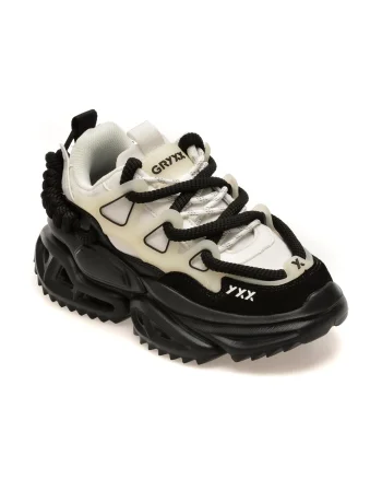 Pantofi sport GRYXX alb-negru, 82695, din piele naturala