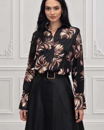 Cămașă casual ANELIS, cu efect petrecut și croială asimetrică, Negru, Marime S/M