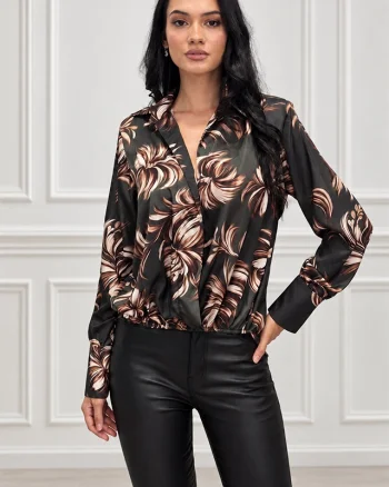 Cămașă casual ANELIS, cu efect petrecut și croială asimetrică, Verde, Marime S/M