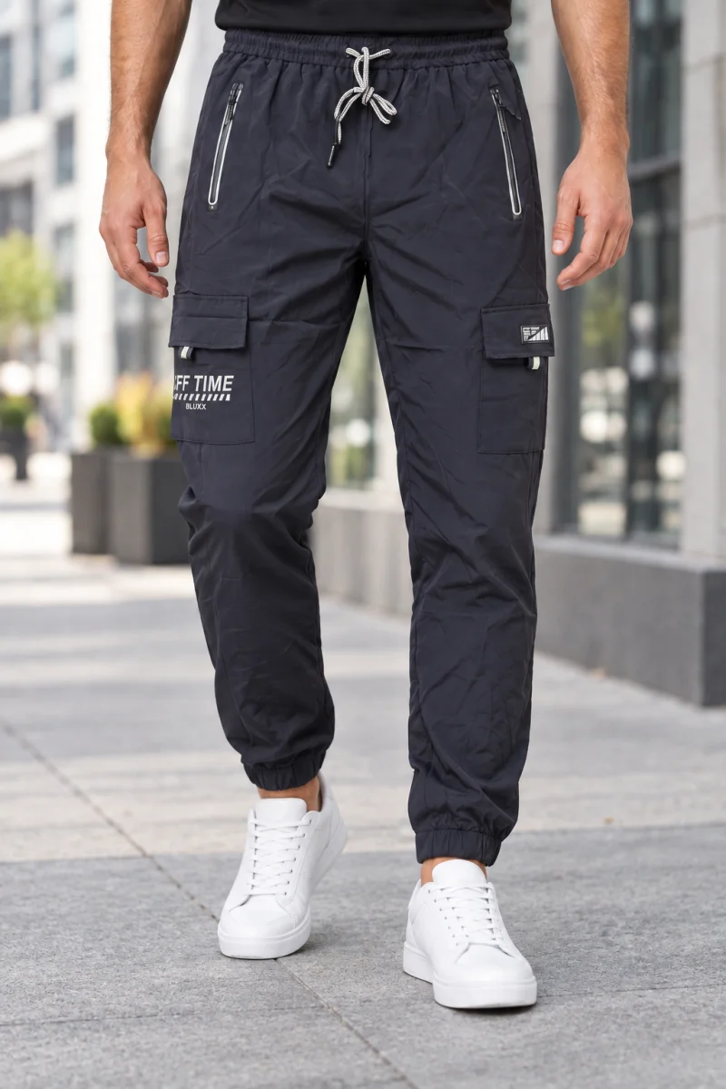 Pantaloni Fas Barbati Cargo, Material Subtire si Usor, Buzunare cu Fermoar, Talie Elastica, bleumarin  8301