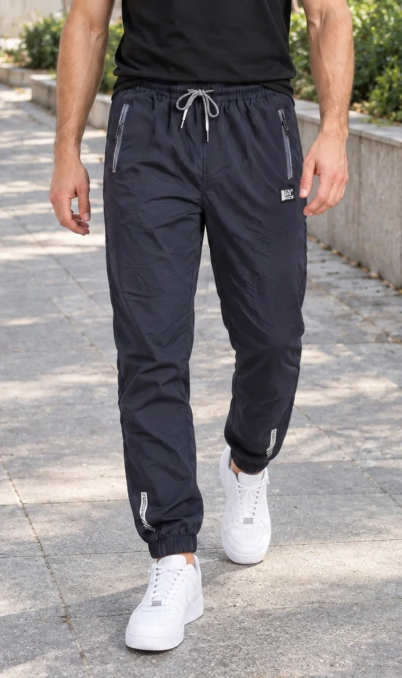 Pantaloni Fas Barbati Jogger, Material Subtire, Buzunare cu Fermoar, Talie Elastica, Bleumarin Inchis 8303