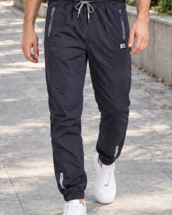Pantaloni Fas Barbati Jogger, Material Subtire, Buzunare cu Fermoar, Talie Elastica, Bleumarin Inchis 8303