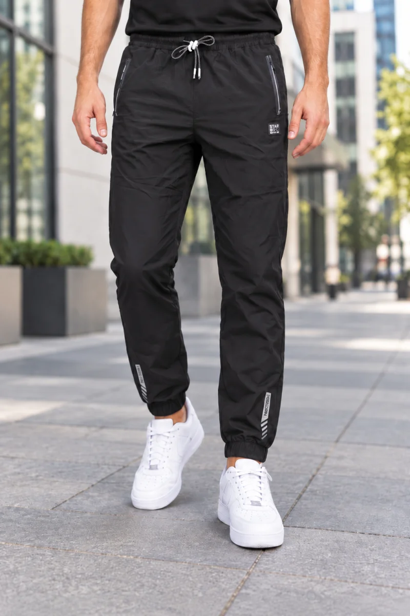 Pantaloni Fas Barbati Jogger, Material Subtire, Buzunare cu Fermoar, Talie Elastica, negru 8303