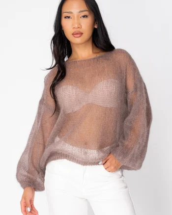Pulover subtire din mix de mohair Taupe