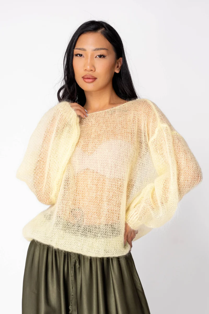 Pulover subtire din mix de mohair Light Yellow