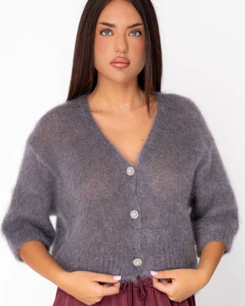 Pulover cu nasturi mix de lana si alpaca Grey Anthracite