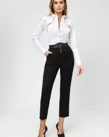 Pantaloni eleganti cu talie inalta si buzunare laterale