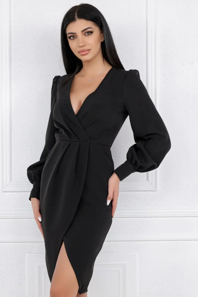 Rochie eleganta conica cu aspect petrecut si maneca lunga