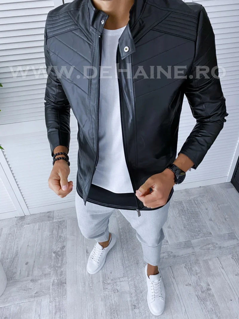 Geaca barbati neagra piele ecologica B2840 D0-2