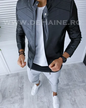 Geaca barbati neagra piele ecologica B2840 D0-2