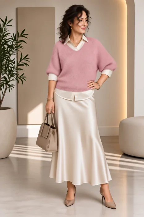 Pulover pufos cu alpaca, oversize cu maneca fluture, roz prafuit