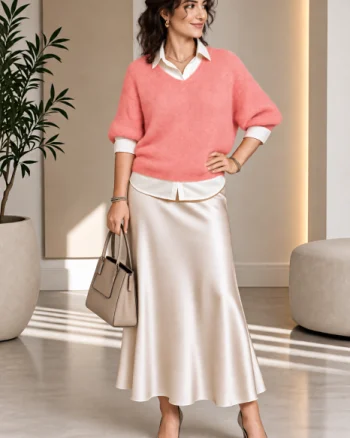 Pulover pufos cu alpaca, oversize cu maneca fluture, roz somon