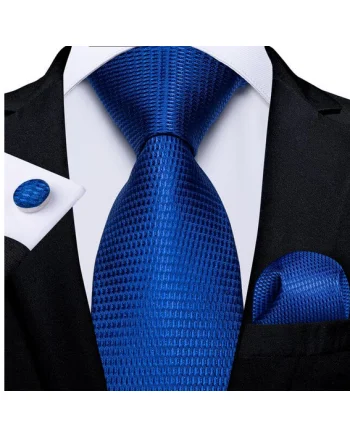 Set cravata albastra + batista + butoni - matase - model 536
