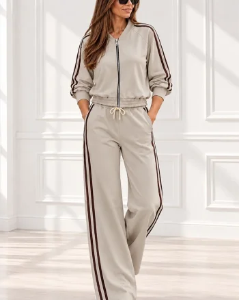 Trening dama CORINA, cu guler inalt si fermoar, Crem, Marime S/M/L