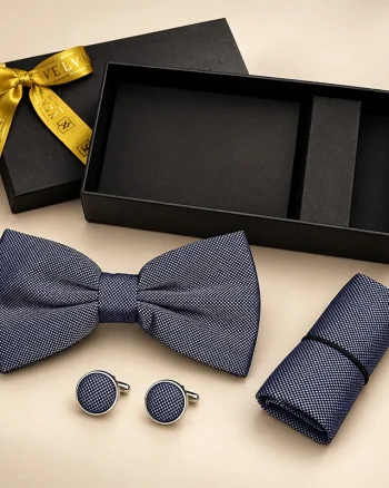 Set 3 piese Elegant pentru barbati, papion, batista si butoni, Gri