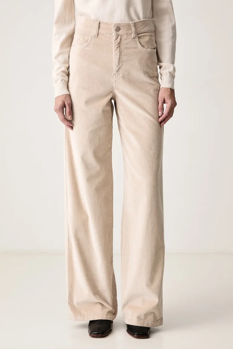 Marella  pantaloni wide leg pentru femei din catifea reiată MLLEFEBO