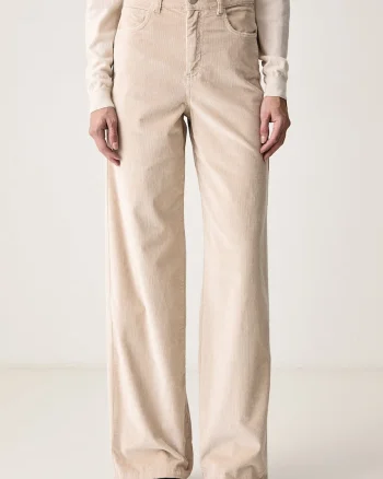 Marella  pantaloni wide leg pentru femei din catifea reiată MLLEFEBO
