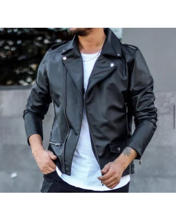 Geaca barbati neagra piele ecologica 12408 D1-5