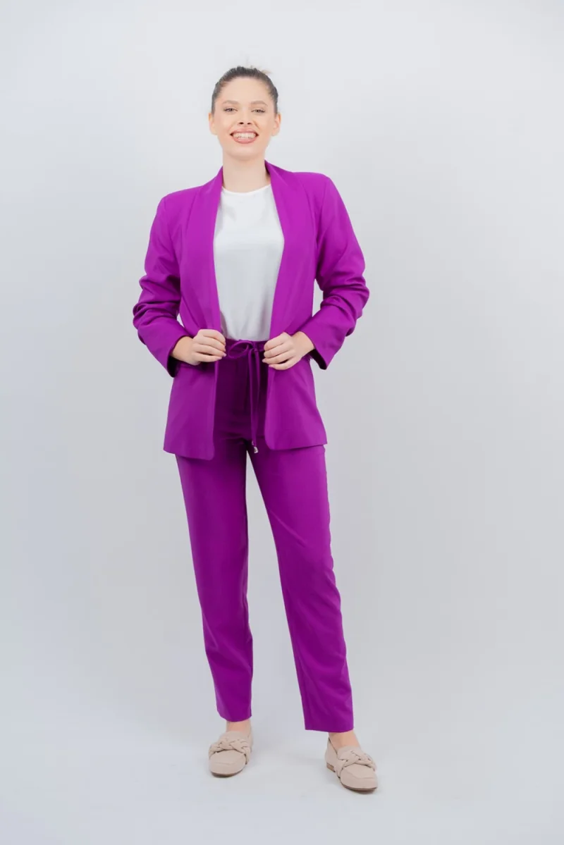 Pantaloni dama mov casual cu buzunare laterale si elastic la talie