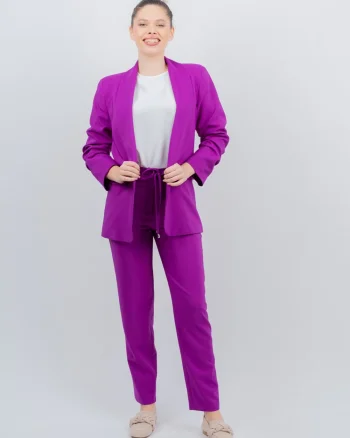Sacou mov casual cu maneca incretia si croiala dreapta