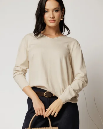 Bluza ivoar din tricot cu decolteu in V si croi larg