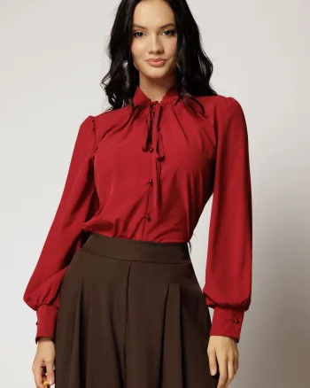 Bluza dama bordo cu maneci lungi si snur la decolteu