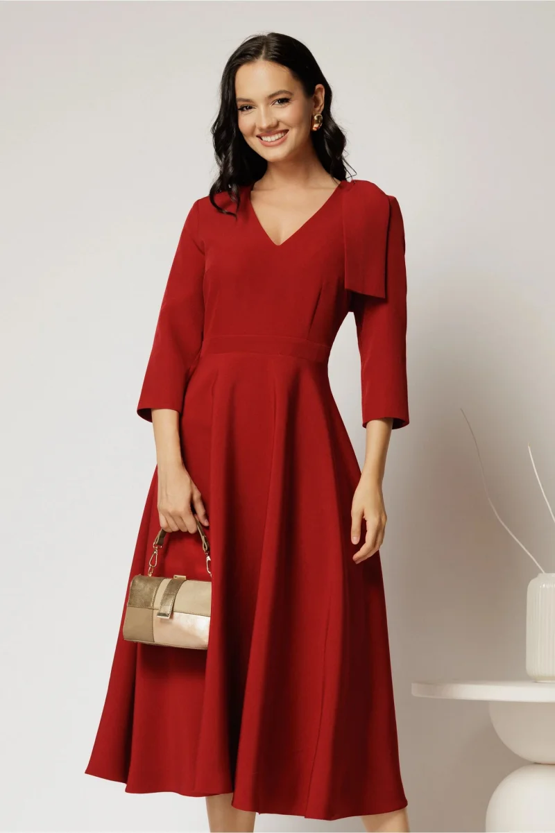 Rochie DY Fashion rosu inchis cu funda pe umar