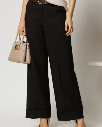Pantaloni negri office casual cu croi drept si curea