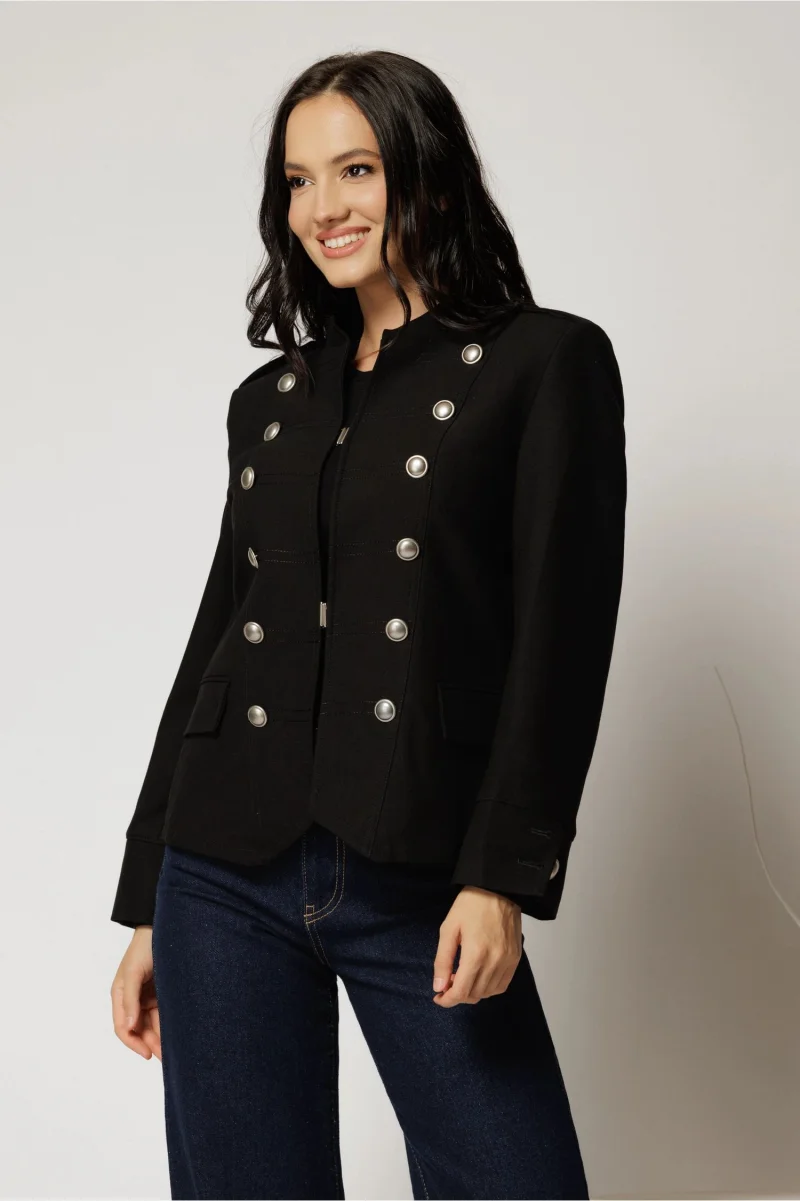 Sacou negru casual cu croi cambrat