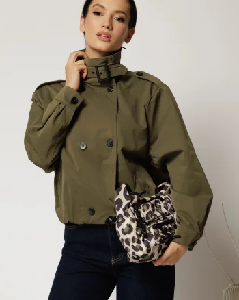 Jacheta scurta kaki cu elastic in talie tip bomber