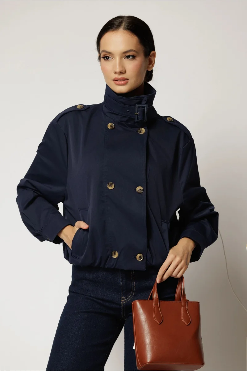Jacheta scurta bleumarin cu elastic in talie tip bomber