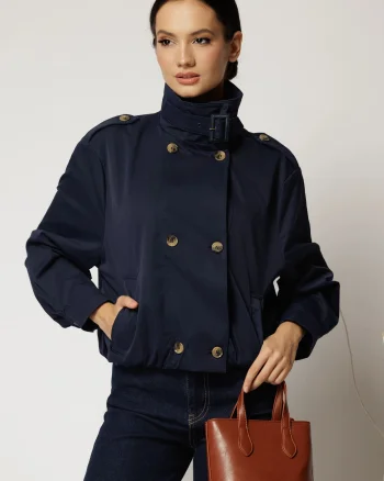 Jacheta scurta bleumarin cu elastic in talie tip bomber